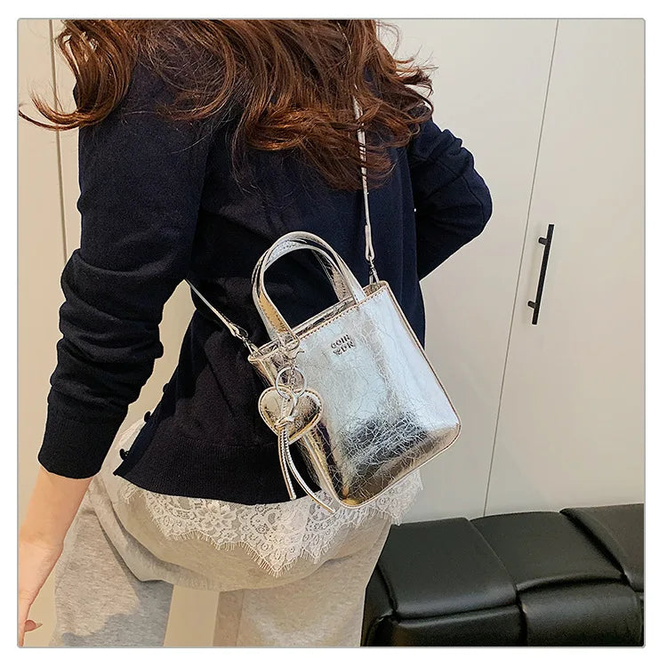 Korean Women Bag Silver Mini Small Square Bag Texture Vogue Versatile Shoulder Purses Crossbody Bag Lady Handbags