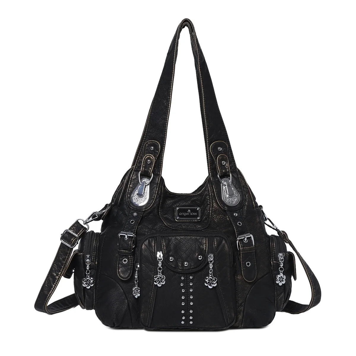 Angelkiss Women Bag Large Handbags Satchel Top-handle PU Shoulder Bag Vintage Dumpling Pack Multi-pockets Shoulder Bags Purse