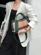Small Size 30CM Elegant Women Bag Striped Canvas + Cowhide Top Handle Bag Women's Single Shoulder Crossbody Luxury Designer Bag