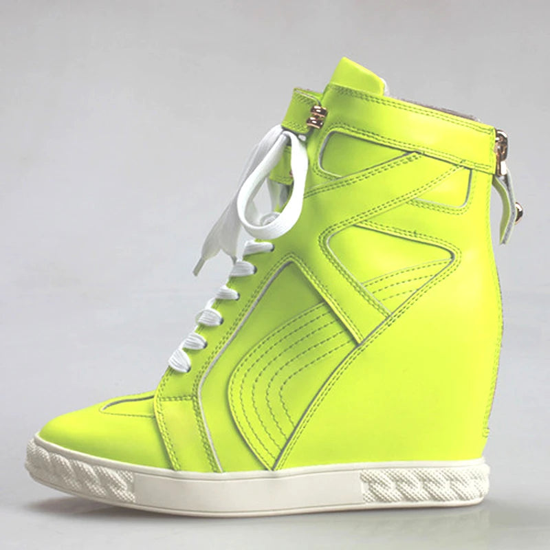 White Punk Style Women Shoes Lace-up heel height 8CM Platform Shoes Woman Real Leather Ankle Rock Boots Patchwork Woman Sneakers