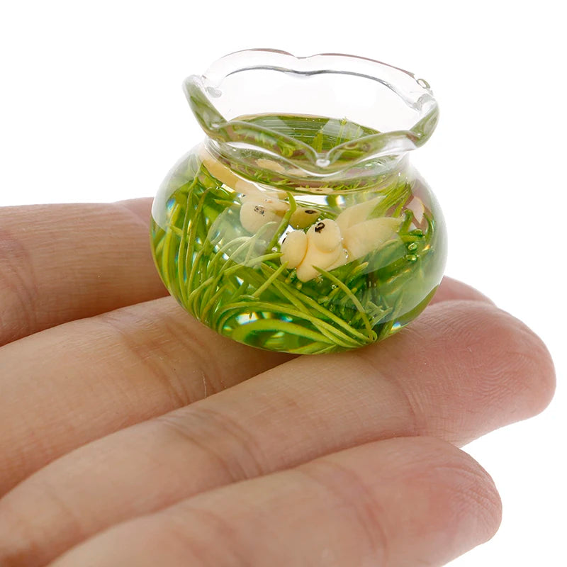 1:12 Miniature Model Mini Fish Tank Bowl Simulation Aquarium Scene Model For Home Desktop Ornament Dollhouse Toys Decoration