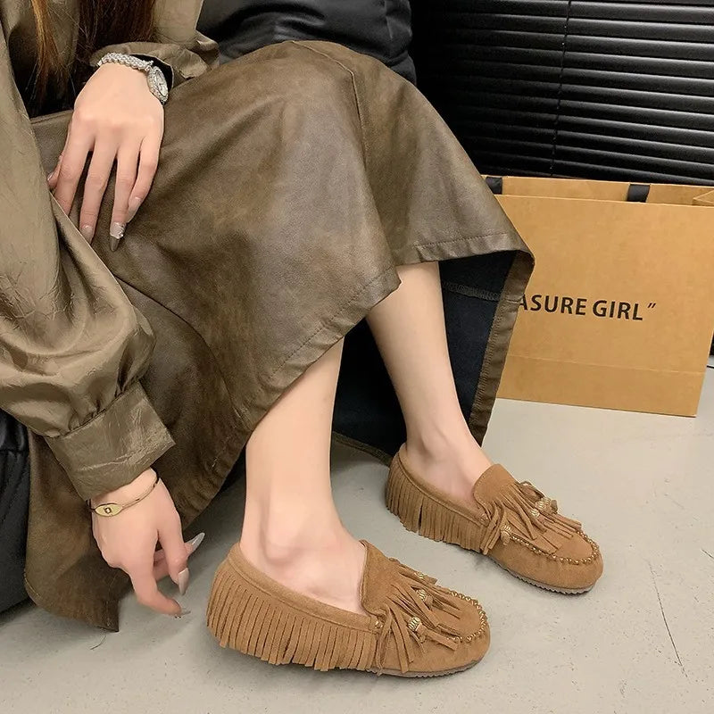 Soft Soled Retro Women Shoes Spring New Round Flat Shoe Fashion Womens Tassel Bean Shoes Casual Women Sports Shoe Zapatosbaratos