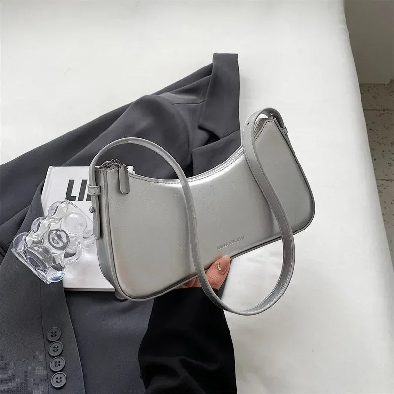 Small Cute Underarm Shoulder Bags for Women 2024 Trend Design Leather Handbags and Purses Y2K Silver Red Hand Bag Women Bag