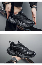 Men's Thick-soled Sports Running Shoes with A Breathable Mesh and Laced Solid Color Simple Design Spring and Summer Flat Shoes