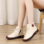 Women Shoes Autumn Loafers Lace Up Sneakers Casual Flats Solid Soft Bottom Boots Leather High-Top Sneaker Female Shoes2024