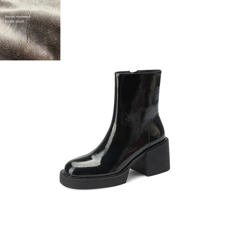 2021 New White Winter Women Shoes Genuine Leather Women Boots Platform Chunky Boots Women Solid Women Shoes High Heel Boots