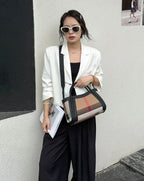 Small Size 30CM Elegant Women Bag Striped Canvas + Cowhide Top Handle Bag Women's Single Shoulder Crossbody Luxury Designer Bag