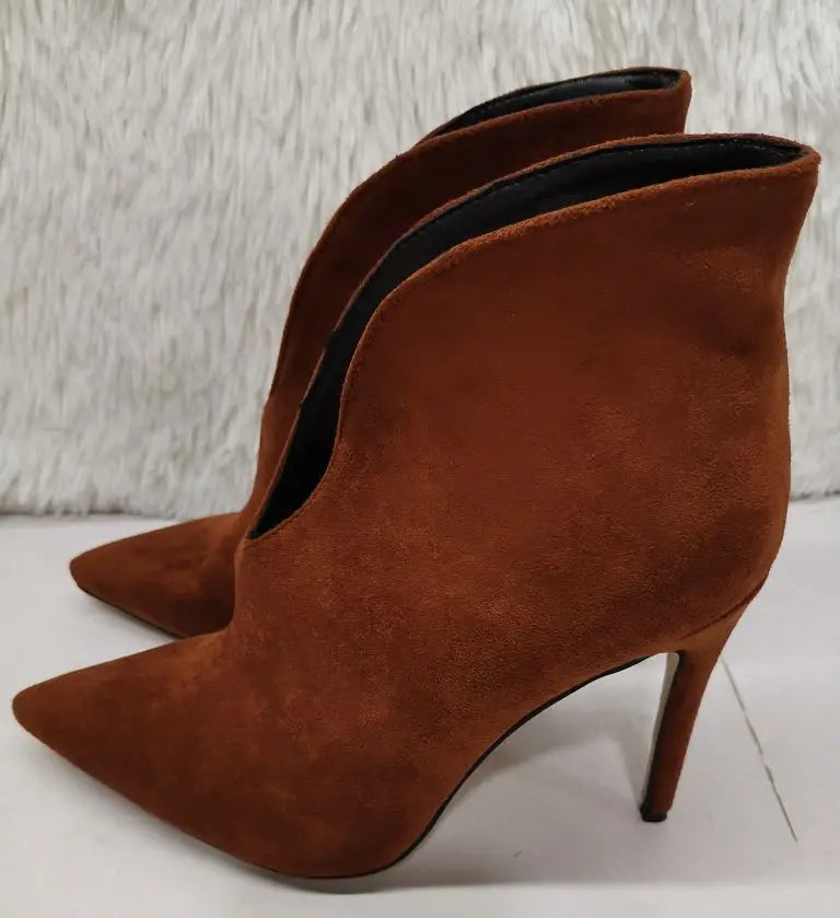 Crescent Hollow Ankle Boots Pointed Toe Ankle Boots Velvet Low Fashion White Design Stiletto Comfortable Plus Size Women Shoes