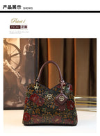 Light Luxury PU Leather Tote Bag Large Capacity Crossbody Women Bag Fashion Vintage Flower Pattern Purse and Handbag