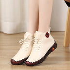 Women Shoes Autumn Loafers Lace Up Sneakers Casual Flats Solid Soft Bottom Boots Leather High-Top Sneaker Female Shoes2024