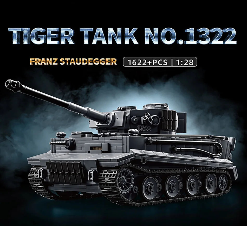 WW2 Military 1/28 Scale Franz Staudegger Tiger Heavy Tank Building Blocks Set War World 2 Tiger Tanks Model Toys For Boys Gifts