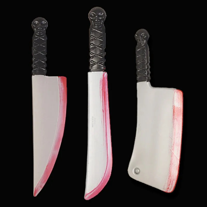 48.5cm/19.09in Plastics Fake Blood Knife Party Supplies Weapon Props Model Halloween Cosplay Funny Gift Collectible Outdoor Toys