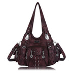 Angelkiss Women Bag Large Handbags Satchel Top-handle PU Shoulder Bag Vintage Dumpling Pack Multi-pockets Shoulder Bags Purse