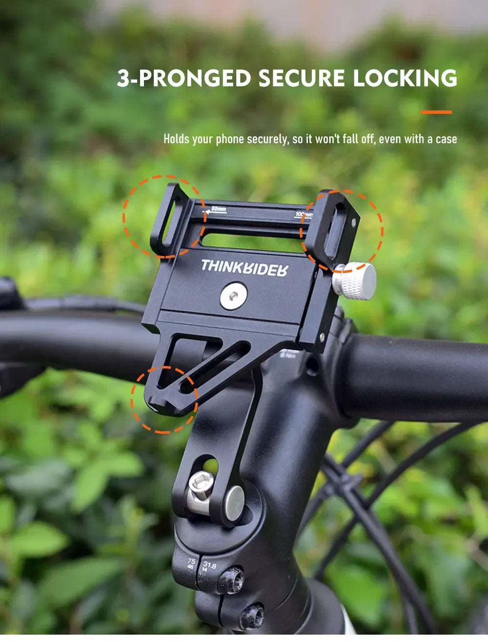 ThinkRider MTB Phone Mount Stand Bicycle Holder 270° Rotatable Aluminum Adjustable Bike Phone Holder Non-slip