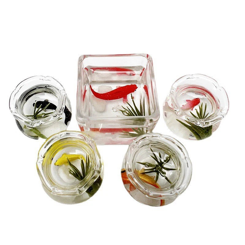 1:12 Miniature Model Mini Fish Tank Bowl Simulation Aquarium Scene Model For Home Desktop Ornament Dollhouse Toys Decoration