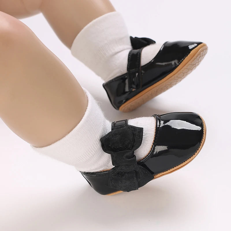 0-1 Year Old Baby Walking Shoes PU Leather Soft Sole Anti Slip Butterfly Bow Newborn Baby Shoes Breathable Anti Slip