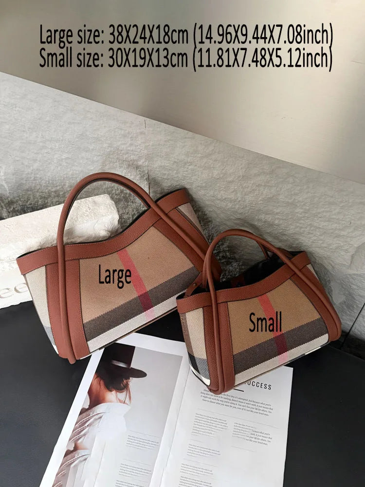 Small Size 30CM Elegant Women Bag Striped Canvas + Cowhide Top Handle Bag Women's Single Shoulder Crossbody Luxury Designer Bag
