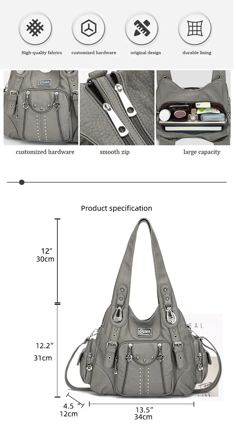 Angelkiss Women Bag Large Handbags Satchel Top-handle PU Shoulder Bag Vintage Dumpling Pack Multi-pockets Shoulder Bags Purse