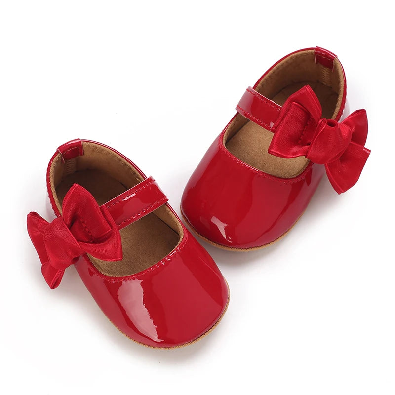 0-1 Year Old Baby Walking Shoes PU Leather Soft Sole Anti Slip Butterfly Bow Newborn Baby Shoes Breathable Anti Slip