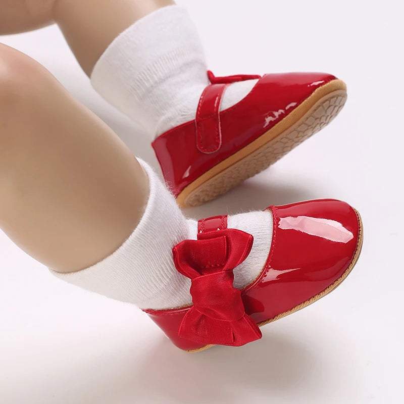 0-1 Year Old Baby Walking Shoes PU Leather Soft Sole Anti Slip Butterfly Bow Newborn Baby Shoes Breathable Anti Slip
