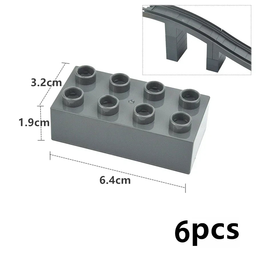 Big Size Track Bricks Train Straight Curved Switch Railway City View  Large Building Bricks Wheel Bridge Toys Compatible Duploes