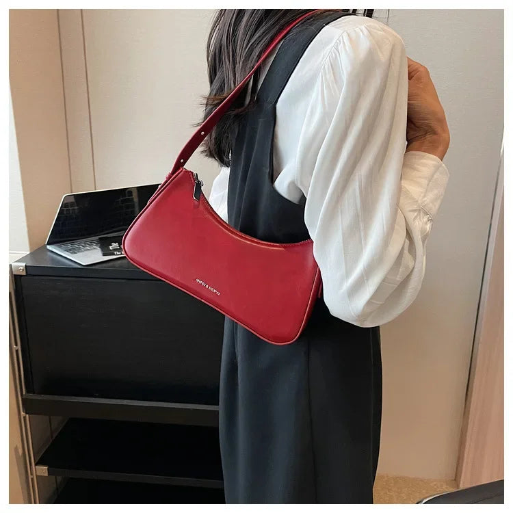 Small Cute Underarm Shoulder Bags for Women 2024 Trend Design Leather Handbags and Purses Y2K Silver Red Hand Bag Women Bag
