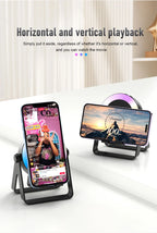 New Cell Phone Holder Stand With Bluetooth 4 IN 1 Wireless Induction Audio Speaker 360° Rotation Stand with LED