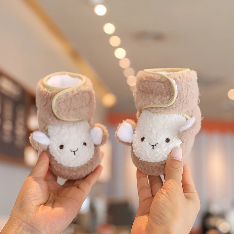 Cute Bear Baby Shoes Cartoon Soft Soled Snow Boots for Infant Boy Girl Autumn Winter Warm Thicken Plush Kids First Walkers 0-18M